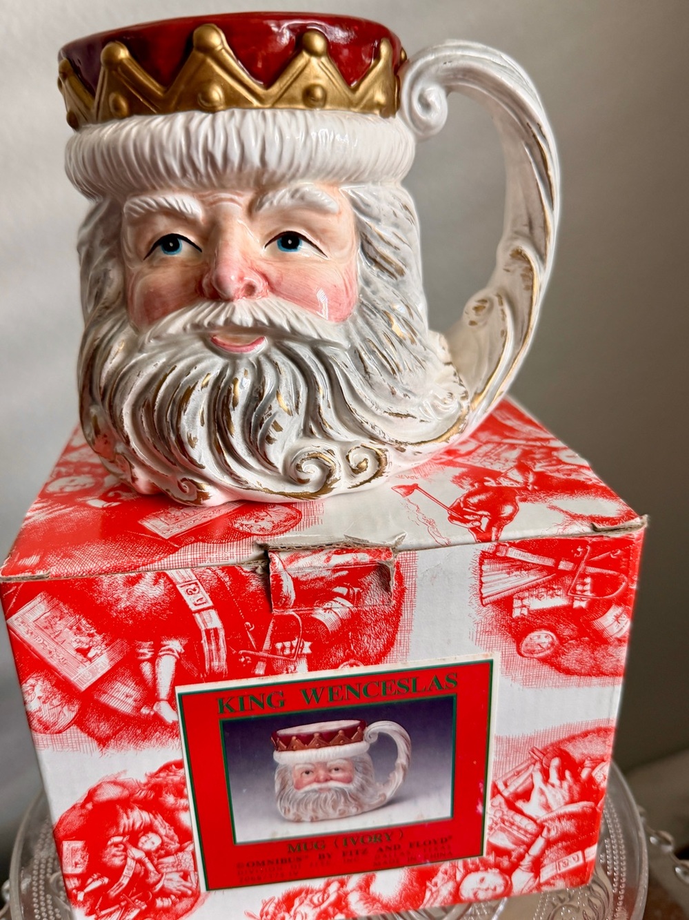 Vintage Fitz Floyd Omnibus King Wenceslas Christmas Mug Santa w Box